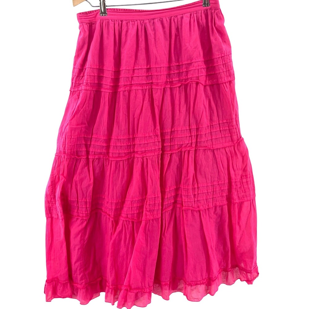 Studio West Maxi Skirt Womens S Pink Tiered Cotton Boho Pintuck Bohemian Hippie